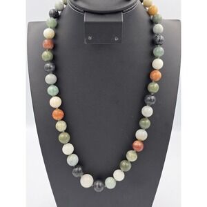 Vintage Hand-Knotted Multi-Color Jadeite Jade Bead Necklace 22" Barrel Clasp